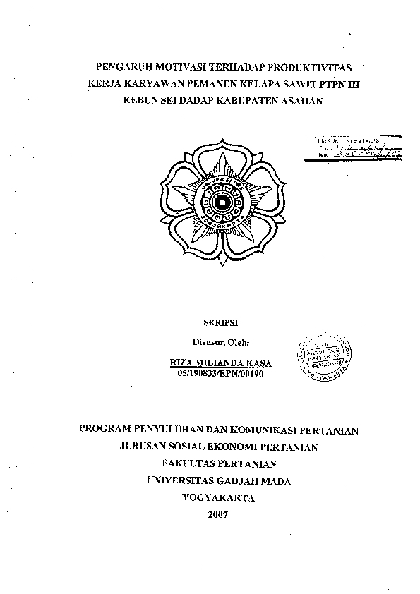 Pengaruh Motivasi Terhadap Produktivitas Kerja Karyawan Pemanen Kelapa Sawit Ptpn Iii Kebun Sei Dadap Kabupaten Asahan