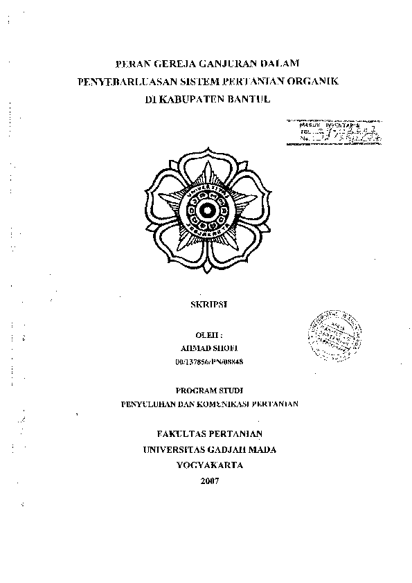 Peran Gereja Ganjuran Dalam Penyebarluasan Sistem Pertanian Organik Di Kabupaten Bantul