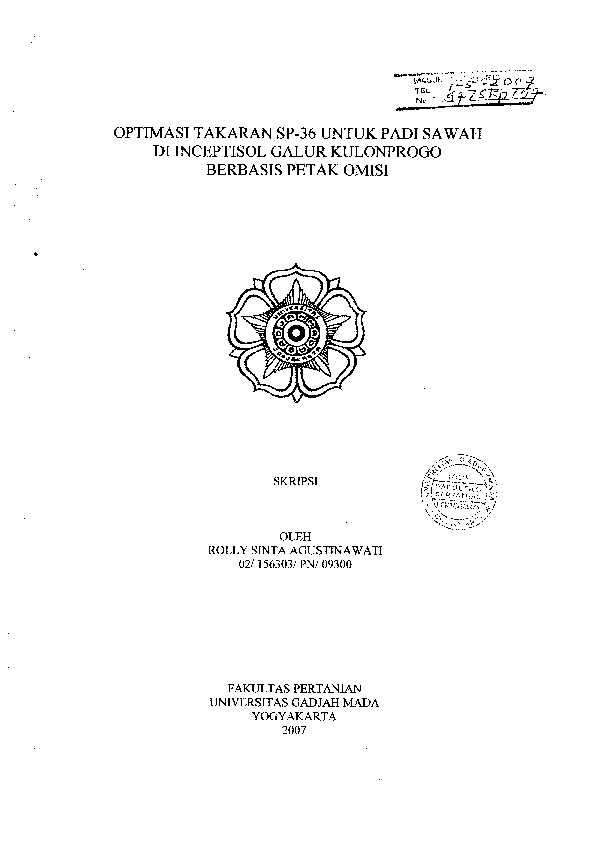 Optimasi Takaran Sp-36 Untuk Padi Sawah Di Inceptisol Galur Kulonprogo Berbasis Petak Omisi