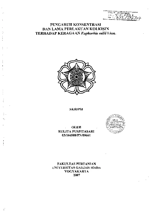 Pengaruh Konsentrasi Dan Lama Perlakuan Kolkisin Terhadap Keragaan Euphorbia Milii Linn