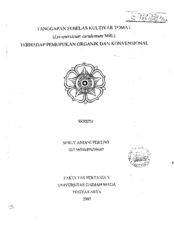 Tanggapan Sebelas Kultivar Tomat (Lycopersicum: Esculentum Mill.) Terhadap Pemupukan Organik Dan Konvensional