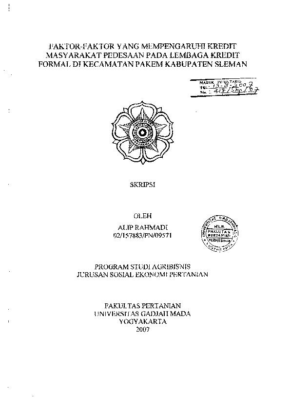 Faktor-Faktor Yang Mempengaruhi Kredit Masyarakat Pedesaan Pada Lembaga Kredit Formal Di Kecamatan Pakem Kabupaten Sleman