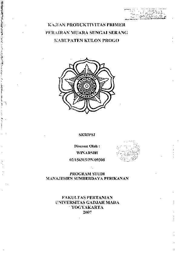 KAJIAN PRODUKTIVITAS PRIMER PERAIRAN MUARA SUNGAI SERANG KABUPATEN KULON PROGO
