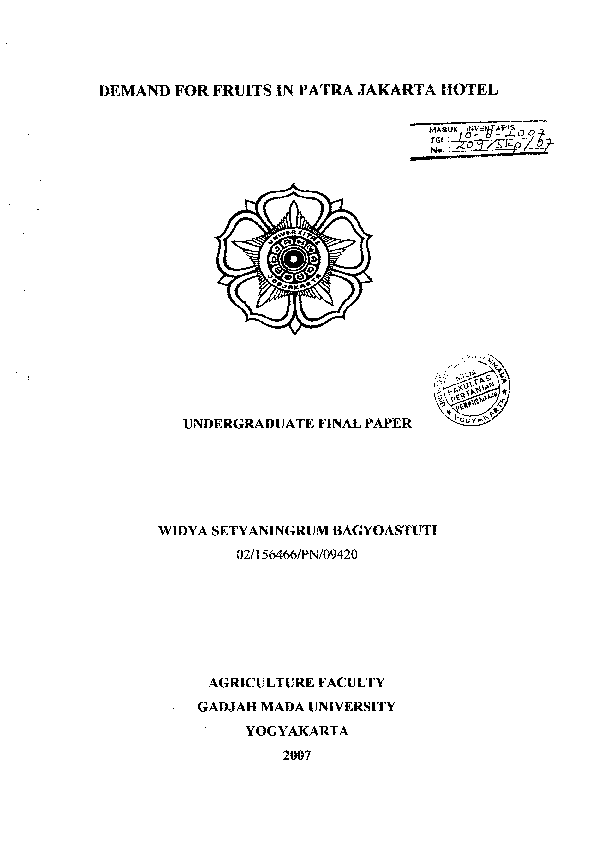 DEMAND FOR FRUITS IN PATRA JAKARTA HOTEL