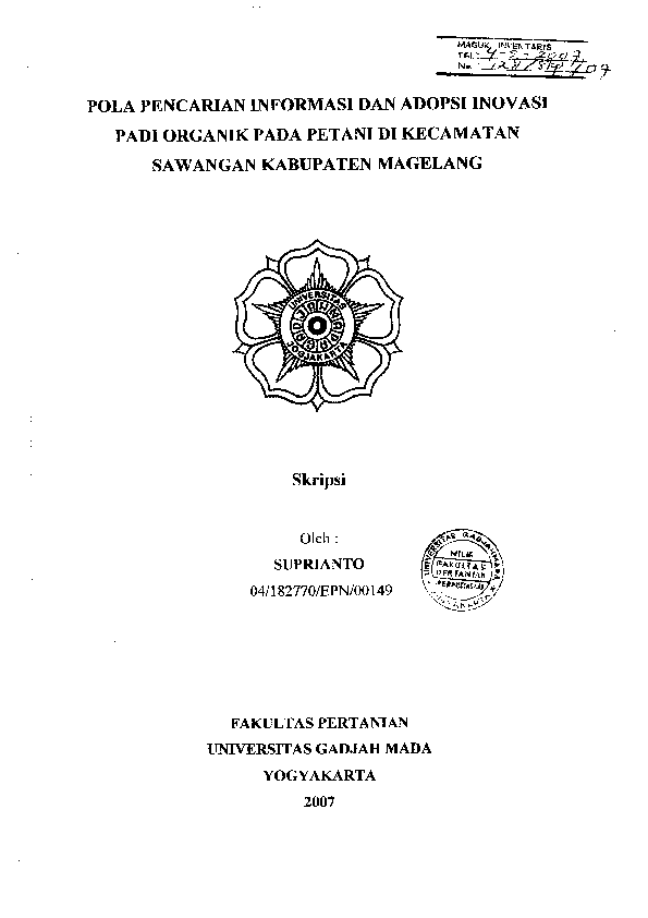 POLA PENCARIAN INFORMASI DAN ADOPSI INOVASI PADI ORGANIK PADA PETANI DI KECAMATAN SAWANGAN KABUPATEN MAGELAN G