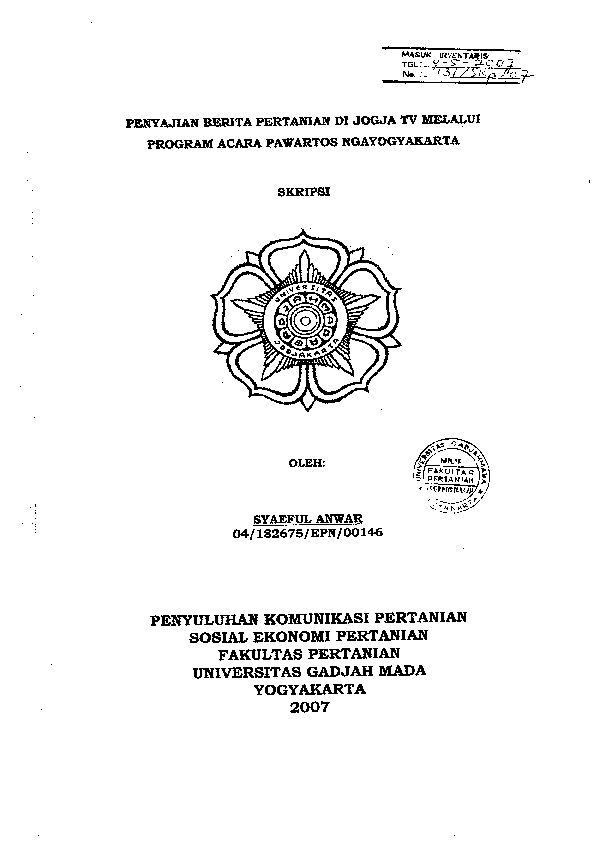 PENYAJIAN BERITA PERTANIAN DI JOGJA TV MELALUI PROGRAM ACARAPAWARTOS NGAYOGYAKARTA