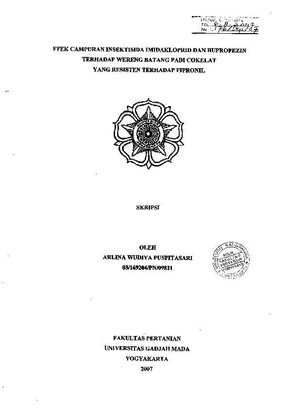 Efek Campuran Insektisida Imidakloprid Dan Buprofezin Terhadap Wereng Batang Padi Cokelat Yang Resisten Terhadap Fipronil