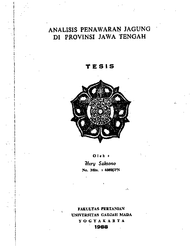 Analisis Penawaran Jagung Di Provinsi Jawa Tengah