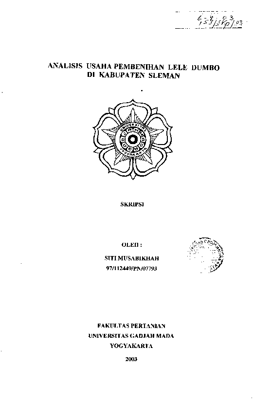 Analisis Usaha Pembenihan Lele DumboDi Kabupaten Sleman
