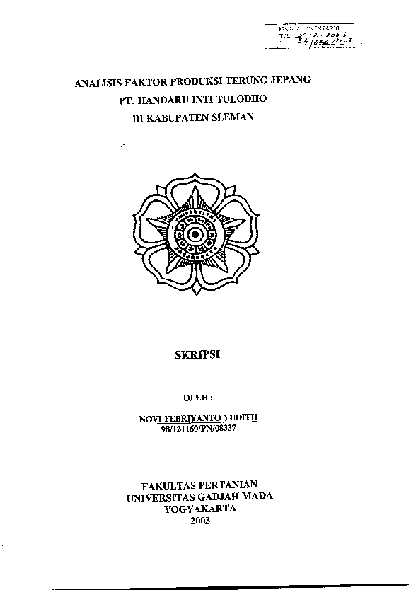 Analisis Faktor Produksi Terung JepangPt. Handaru Inti TulodhoDikabupaten Sleman