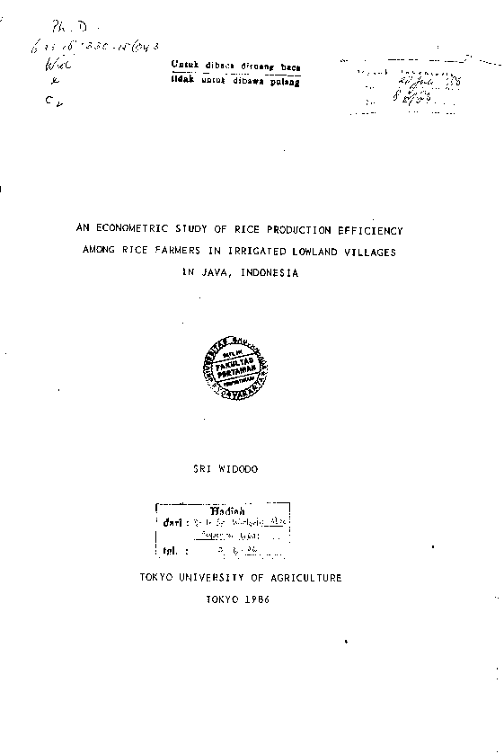 An Econometric Study Of Rice Production Efficiency Among Rice Farmers In Irrigated Lowland Villages In Java Indonesia