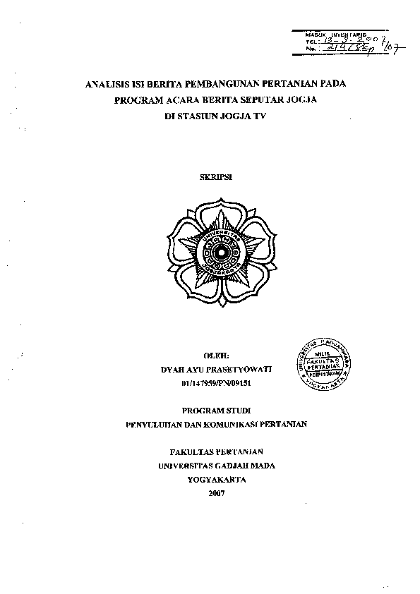 Analisis Isi Berita Pembangunan Pertanian Pada Program Acara Berita Sepijtar Jogja Di Stasiun Jogja Tv