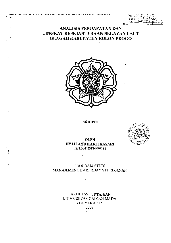 Analisis Pendapatan Dan Tingkat Kesejahteraan Nelayan Laut Glagah Kabupaten Kulon Progo