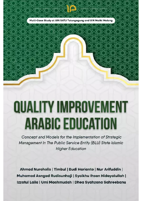 Quality improvement arabic education : concepts and models for the implementation of strategic management in the public service entity (blu) state Islamic higher education