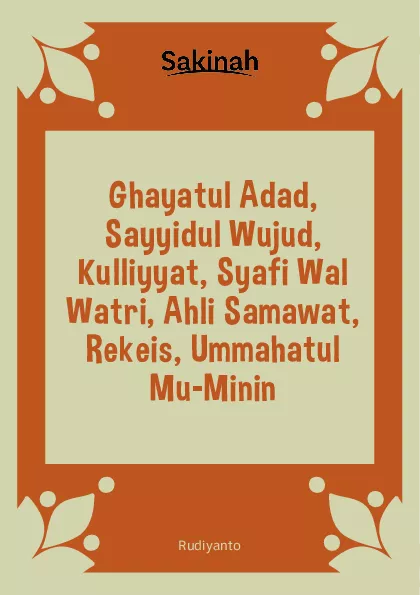 Ghayatul Adad, Sayyidul Wujud, Kulliyyat, Syafi Wal Watri, Ahli Samawat, Rekeis, Ummahatul Mu-Minin